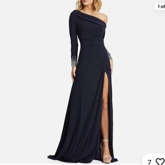 NWOT Mac Duggal Beaded Cuff Drop Shoulder Faux Wrap Gown Size 14 - Picture 8 of 8